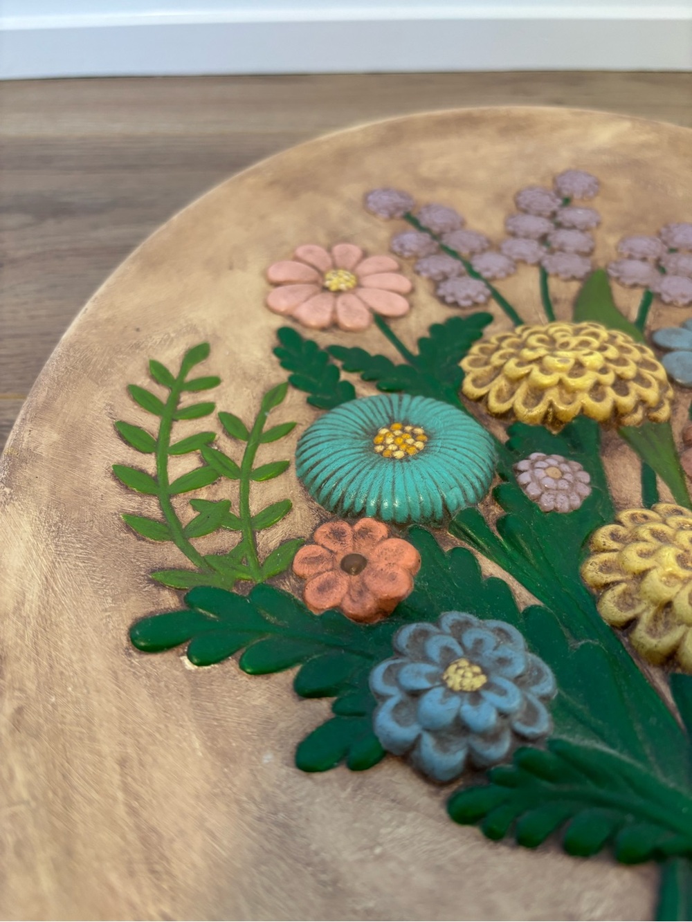 Vintage Mid-Century Modern Floral Relief Wall Plaque Ceramic Art - Picture 7 of 8